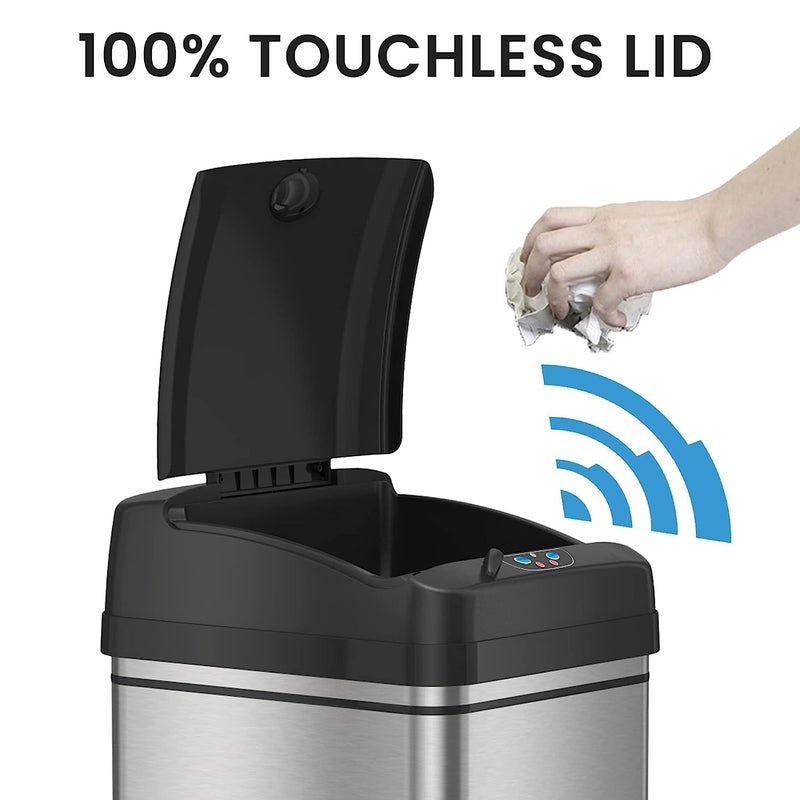 iTouchless 13 Gallon Stainless Steel Kitchen Trash Can with Odor Filter, Powered by Batteries (Not Included) or Optional AC Adapter (Sold Separately), Original Stainless Steel - Image 2
